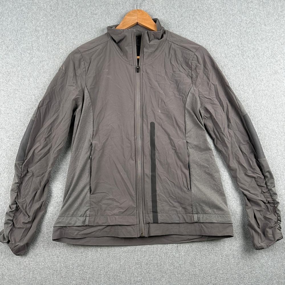 Adidas Jacket Womens M Running Gray Full Zip Breathable Athletic